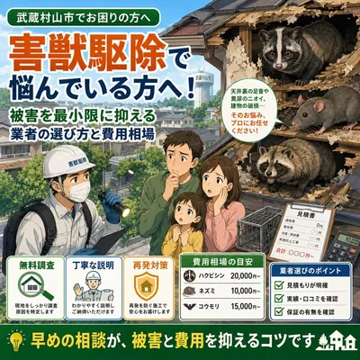 武蔵村山市で害獣駆除で悩んでいる方へ！被害を最小限に抑える業者の選び方と費用相場